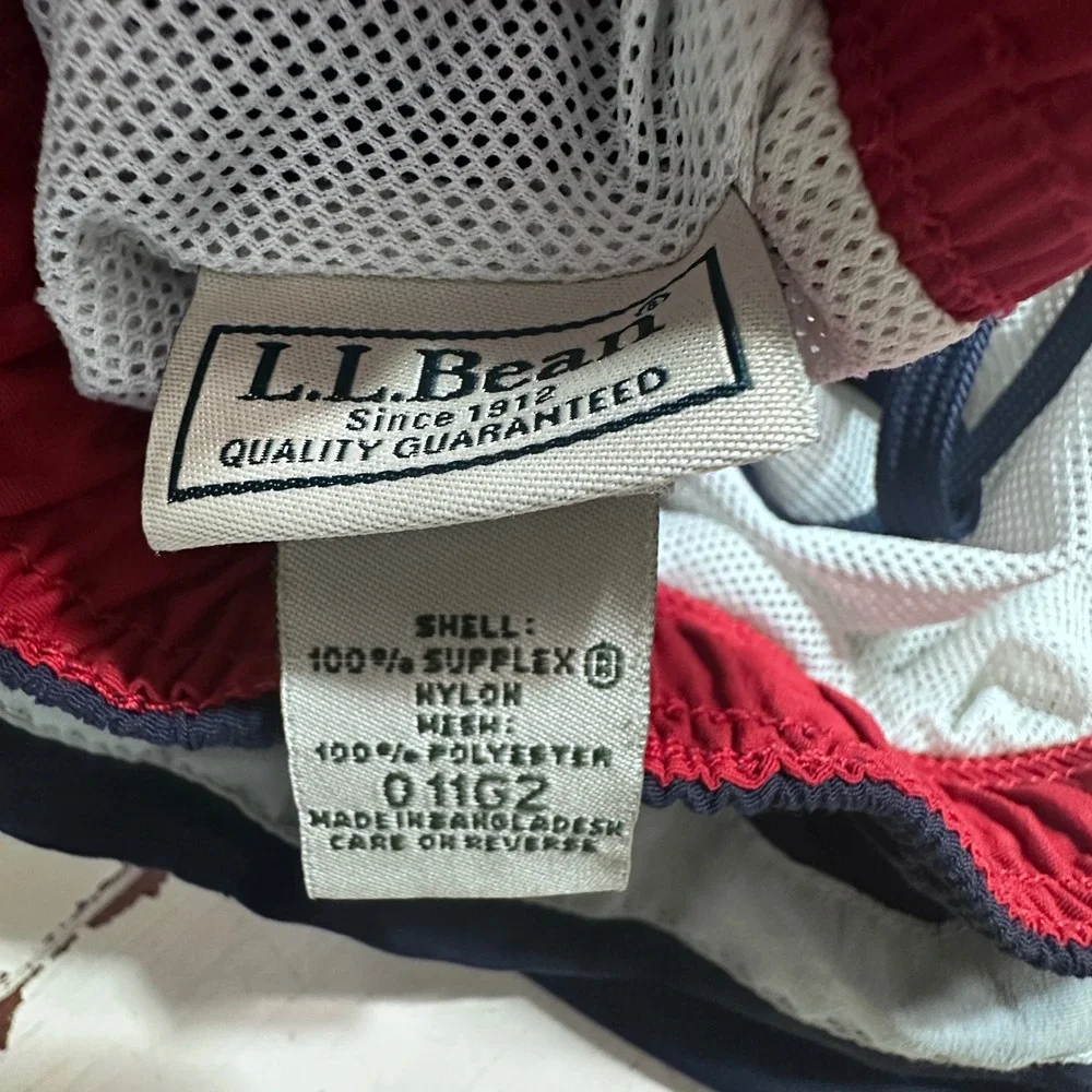 L.L. Bean Cargo Swim Trunks Quick Dry Striped Nylon Lined Shorts Men L 011G2 USA